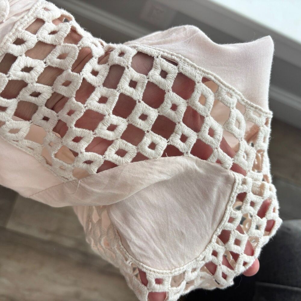 Sundance Womens Cream Blush Crochet Blouse Size L Flowy Boho Beach Peasant Gypsy - Picture 10 of 13